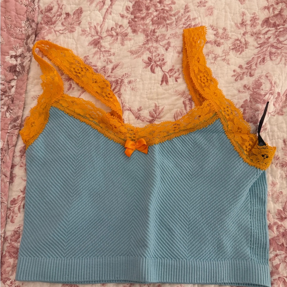 UO Blue and Orange Lace Trim Tank Top
